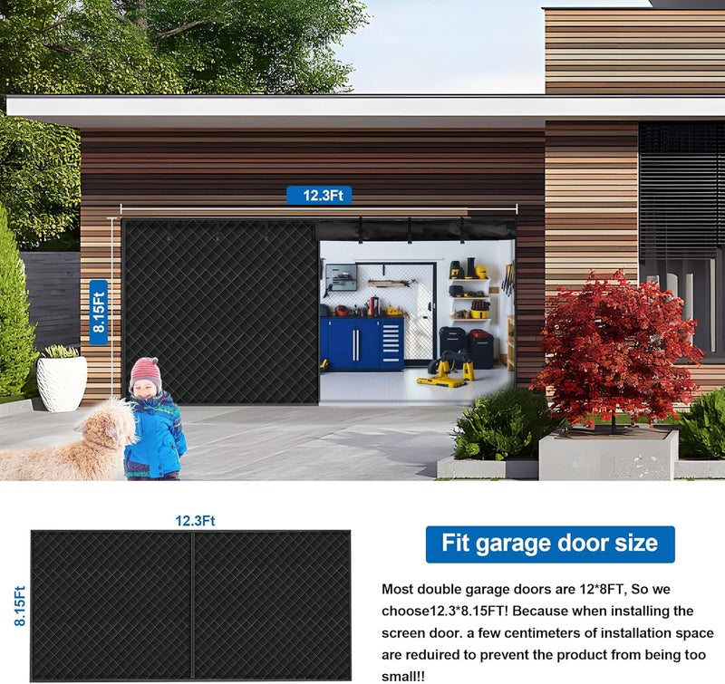 LIAMST Garage Door Screen for Winter，Garage Door Insulation Kit，Magnetic Thermal Insulated Door Curtain, Garage Insulated Door Curtain ， Weatherproof, Windproof, Soundproof(12 * 8Ft) - Image 2